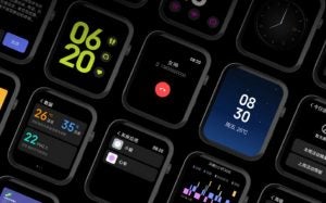 A wallpaper of Mi Watch with all different features displayed on watches dials