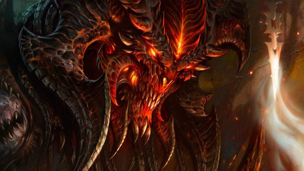 A wallpaper of fire monster from a console game called Diablo III