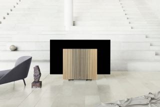 Bang & Olufsen's second folding TV standing in a white room