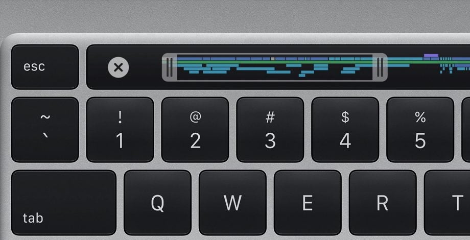 Close up view of 16-inch Macbook Pro's new magic keyboard, top left corner view