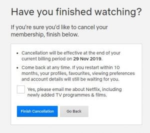 Screenshot of Netflix's membership cancellation screen