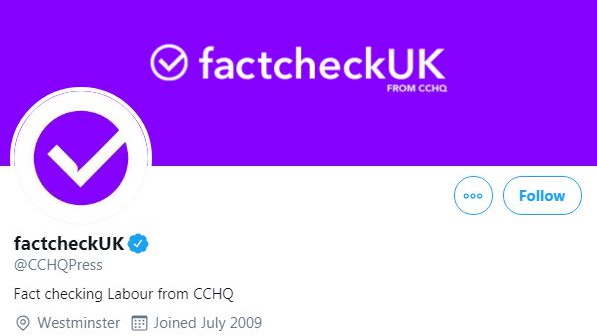 Screenshot of a Twitter handle named factcheckUK