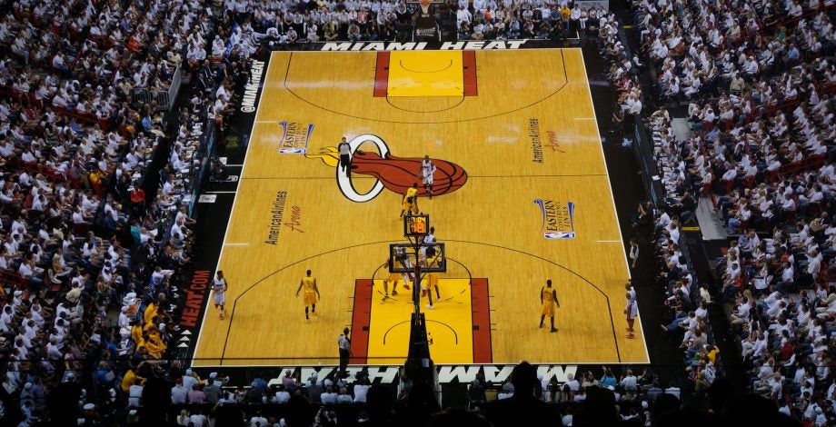 View from top of an stadium with an ongoing NBA match