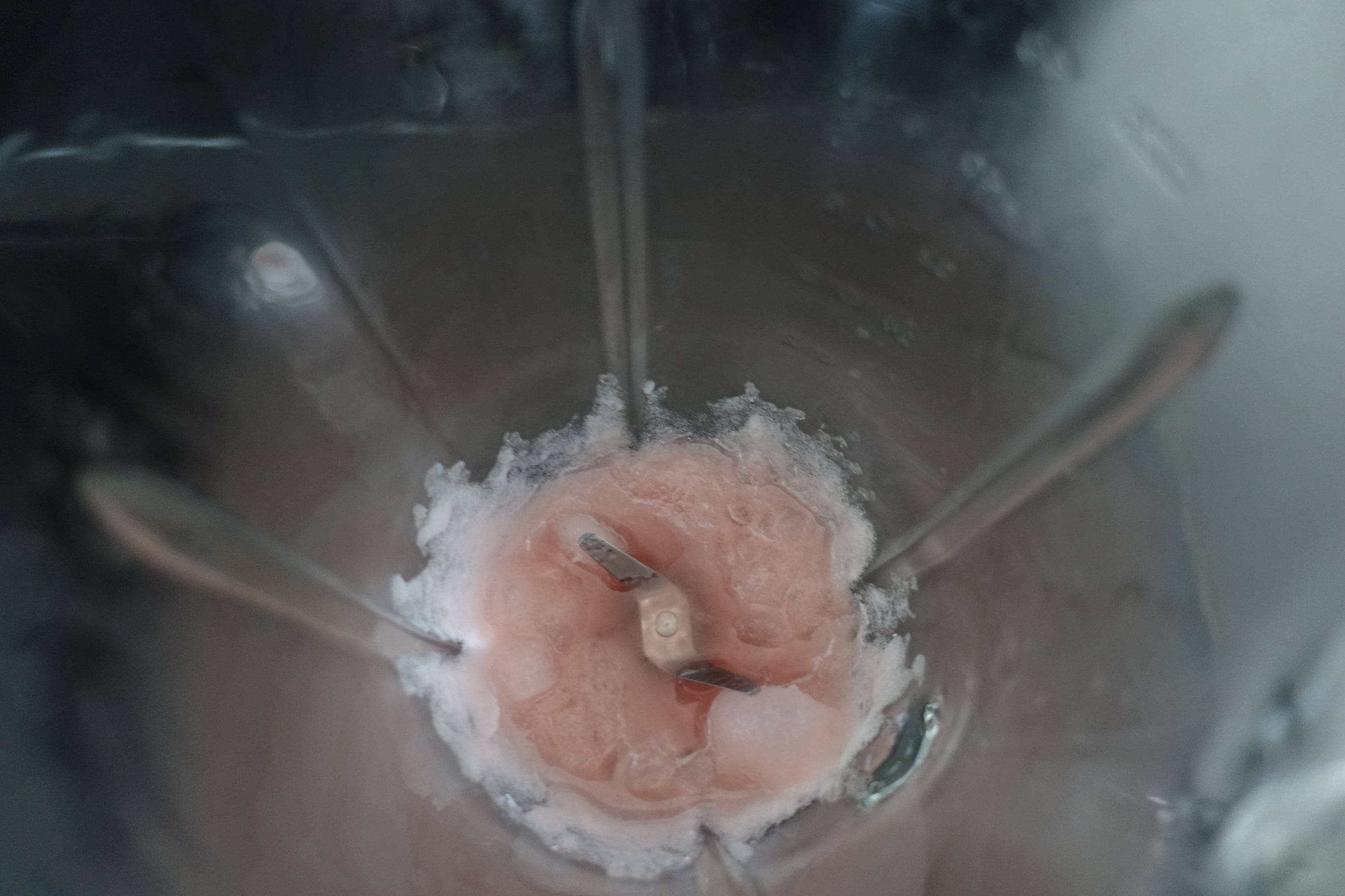 crushed ice with syrup inside the blender