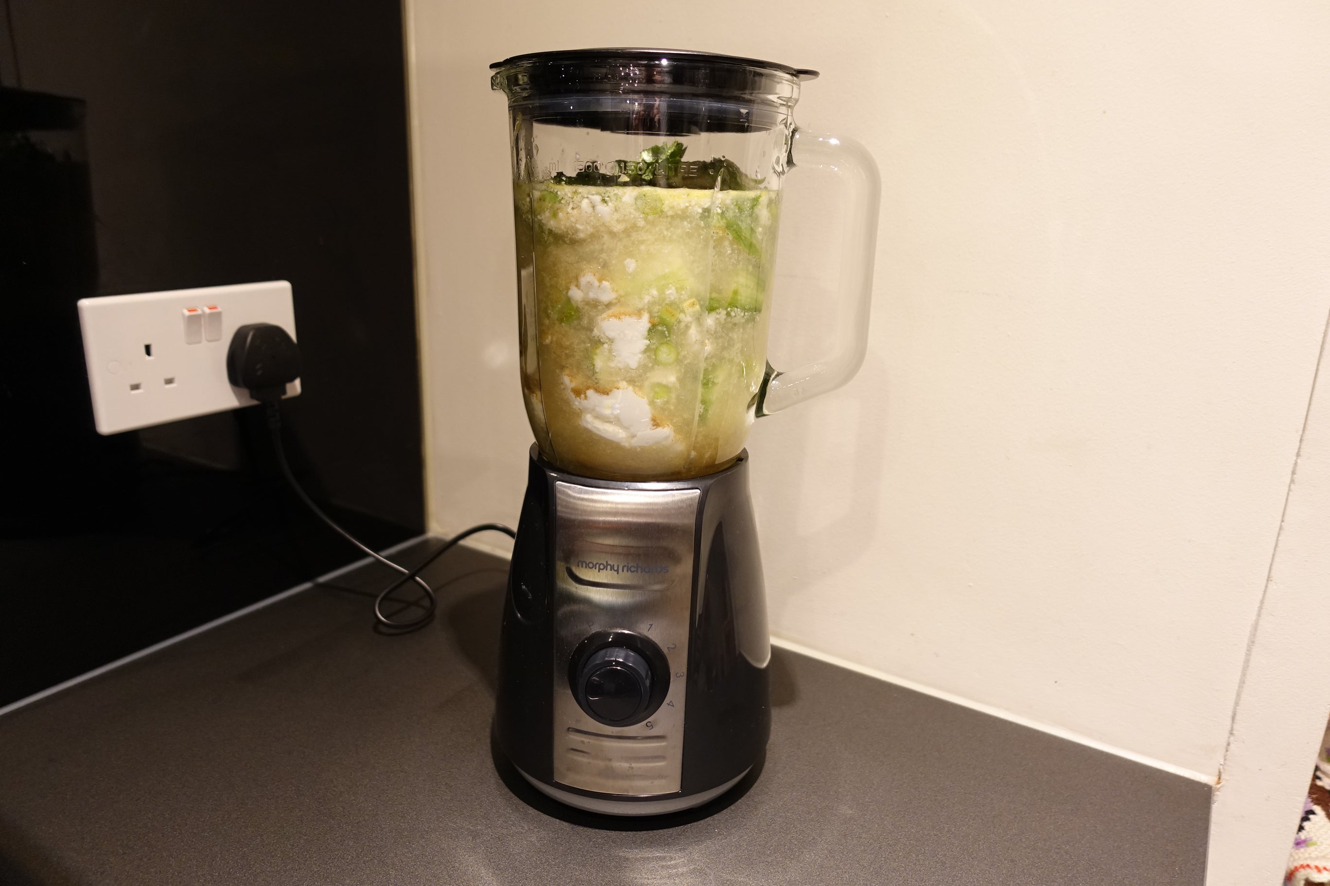 Morphy Richards 403010 Total Control Blender with ingredients to make soup in