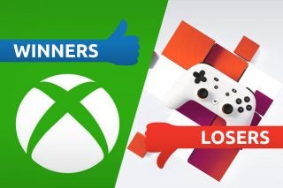 Xbox logo on left tagged as winners and a Steam gaming controller on right tagged as losers