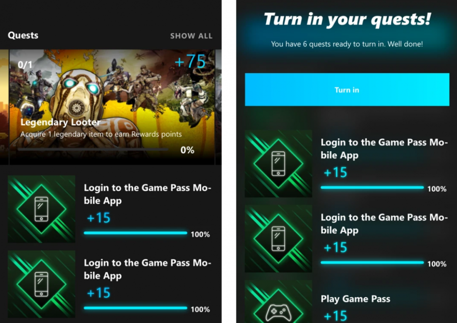 Screenshots of Xbox Game Pass Quests via Xbox Wire