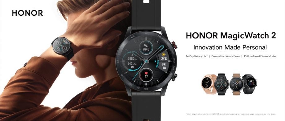 A wallpaper or brochure of Honor MagicWatch 2 with color variants