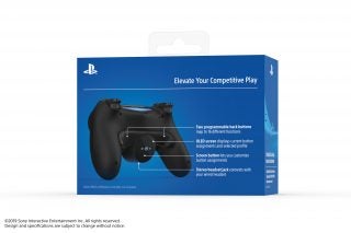 A picture of a black PS gaming controller's blue packaging box kept on a white background