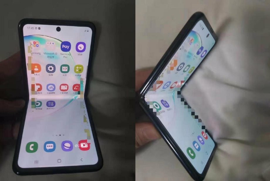 Front and side view of a black Samsung Galaxy Fold 2 held in hand