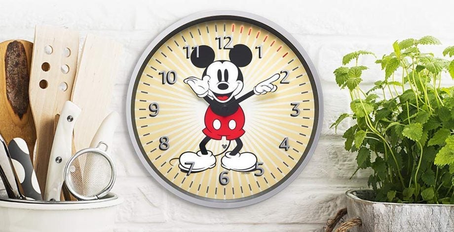 A picture of a silver Mickey Mouse Echo wall clock