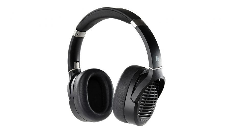Black Audeze LCD 1 headphones floating on a white background
