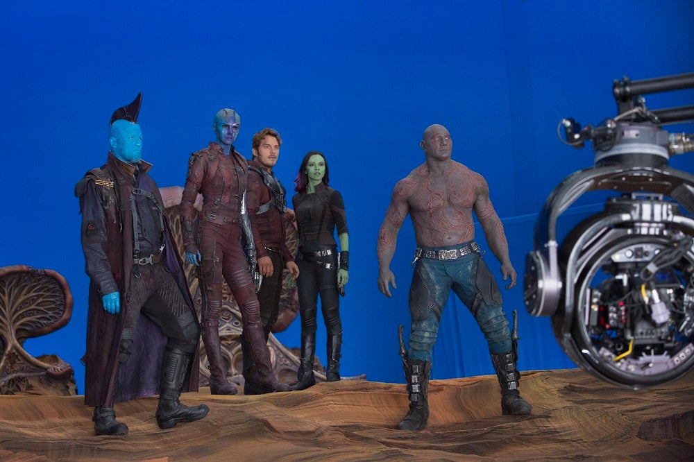 A picture of a shooting scene of a movie called Guardians of the Galaxy Volume 2