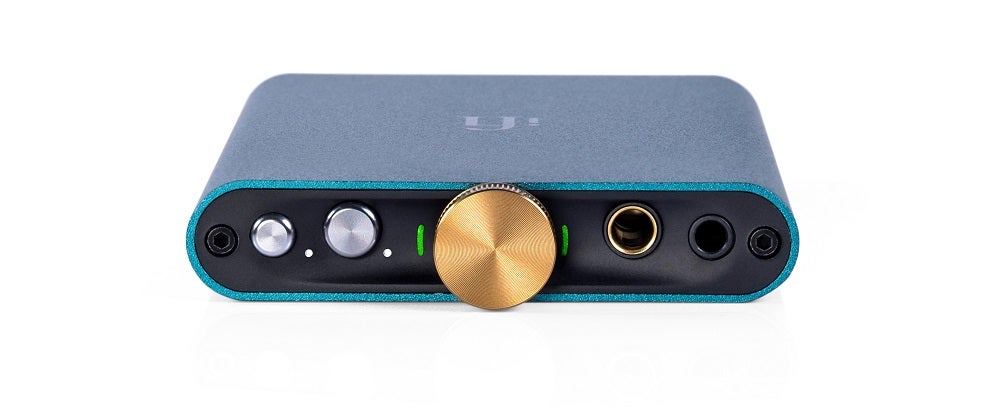 Picture of a blue-black iFi hip-dac standing on a white backgroundPicture of a blue-black iFi hip-dac kept on a white background