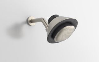 Picture of a Kohler Alexa shower head with a speaker at center