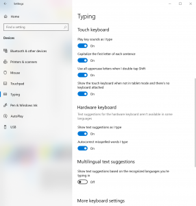 Screenshot from Windows about touch keyborad settings menu