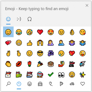 Screenshot of emoji tab with a number of emojis