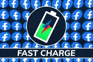 A wallpaper of Facebook logos with a Fast charge logo and text on top