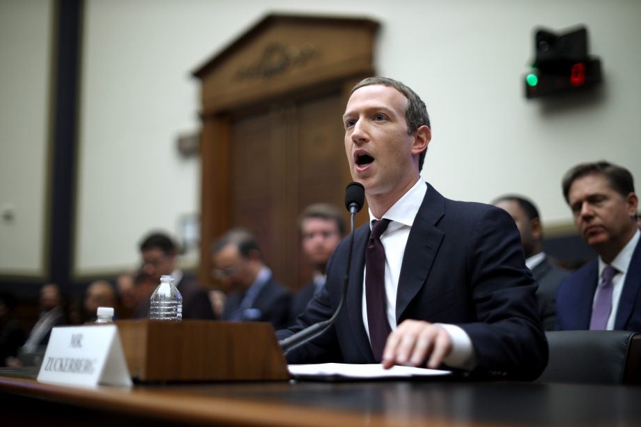 A picture from Facebook CEO Mark Zuckerberg testifies before the house financial services committee