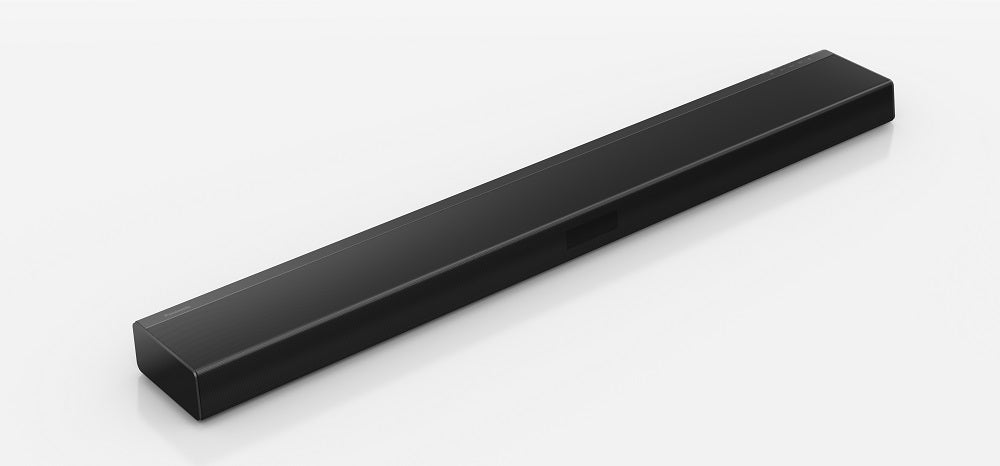 A black Panasonic HTB400 K soundbar kept on a white background