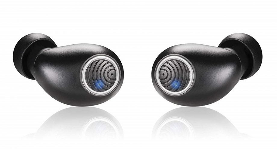 Black Soundmagic TWS50 earbuds kept on a white background