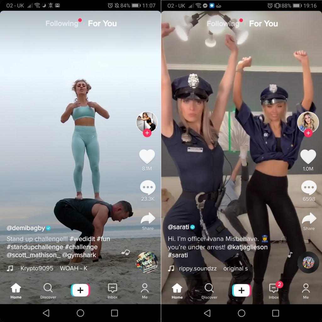 Screenshots from TikTok of videos playing in For you tab