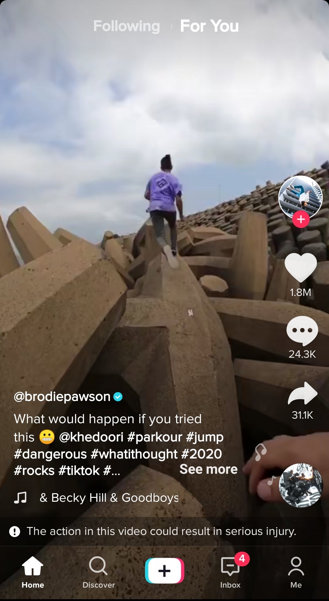 Screenshot from TikTok of videos playing in For you tab