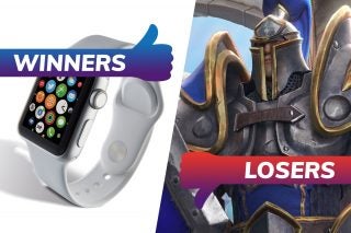 An Apple watch on left tagged as winners and a wallpaper of game on right tagged as losers