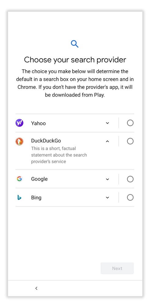 Android Choice Screen launches today: Swap Google Search for DuckDuckGo,  Bing, or Info.com | Trusted Reviews