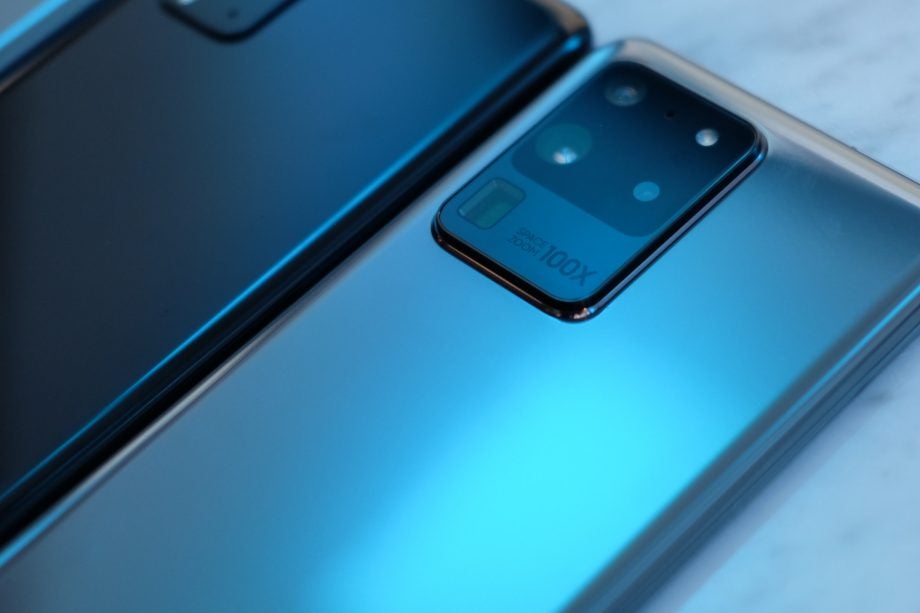 Close up image of a Samsung Galaxy S20 Ultra's back camera section
