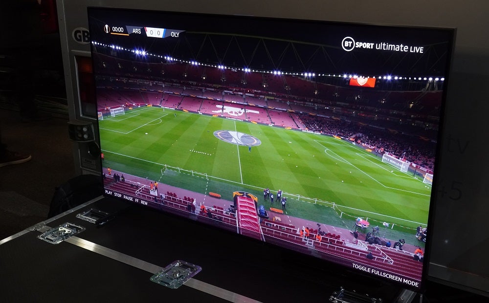 8K feedA Samsung 8K TV displaying a soccer match on BT Sport