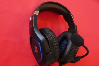 A picture of GXT 488 Forze PS4 gaming headset kept on a red background