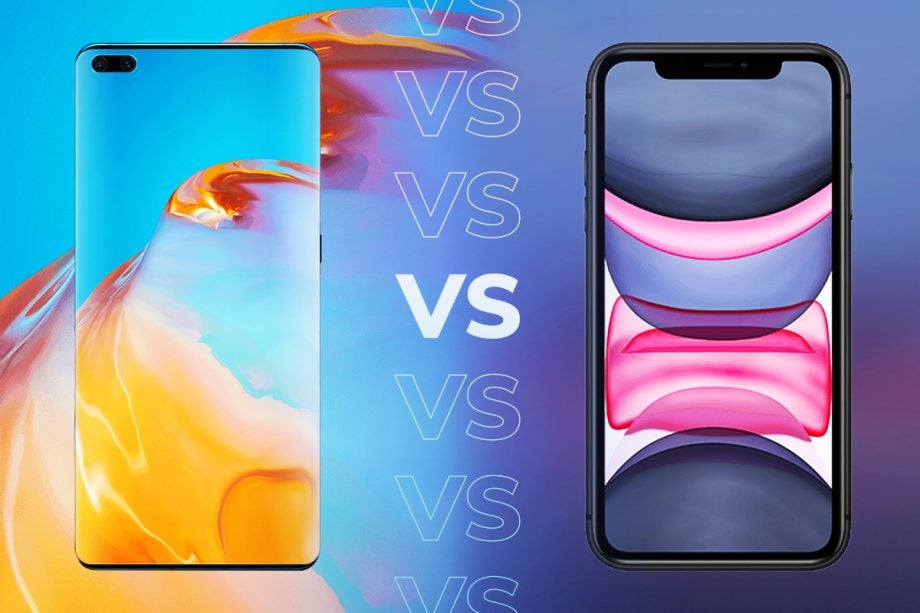 Comparision image of a Huawei P40 on left and an iPhone 11 on right