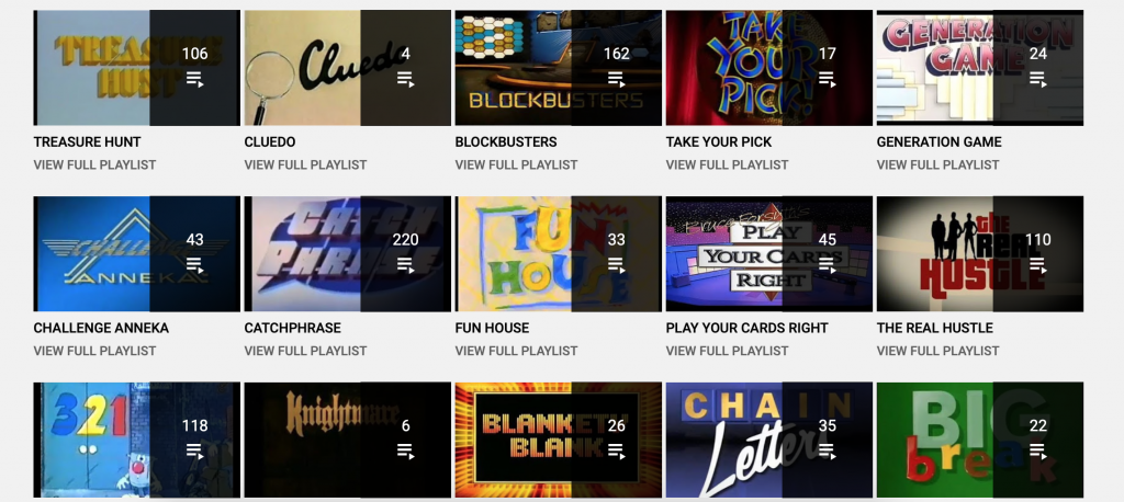 A screenshot of a number of different playlists displayed on screen