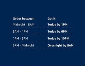 A screenshot of order between and get it time slots