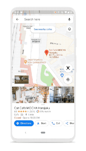 A GIF playing in a smartphone standing on white bbackground showing Google Maps Live View