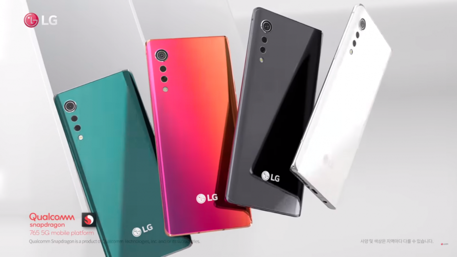 A wallpaper of LG Velvet smartphone with different color variants of LG Velvet displayed on it