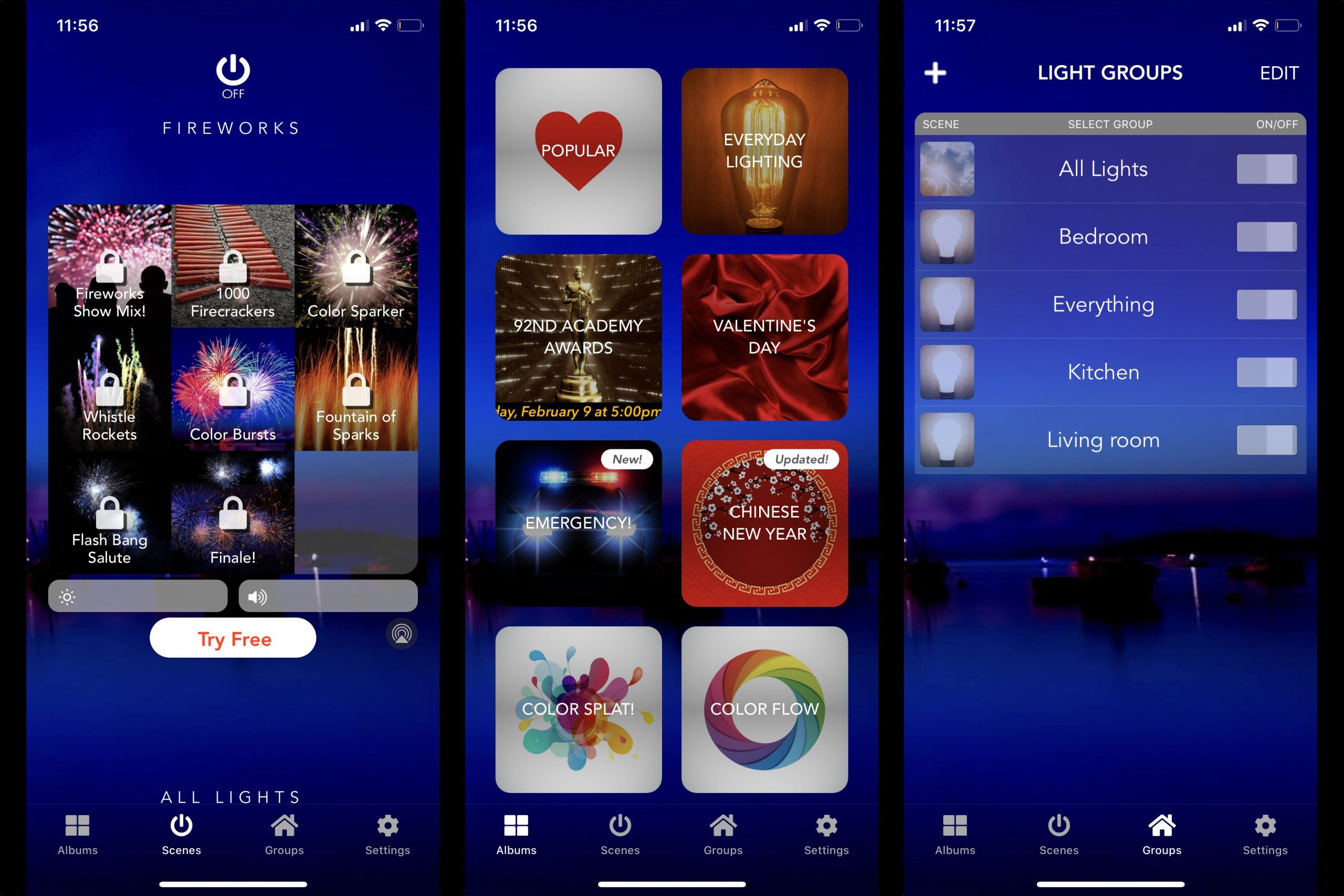 OnSwitch is one of the Philips Hue appsScreenshots from an app about fireworks, albums and light groups