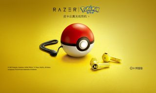 Wallpaper of Razer Pokemon earbuds with it's Pokeball case
