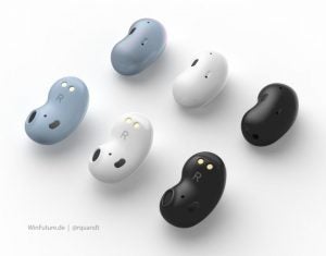 Different colored Samsung Galaxy Buds Beans placed on a white background
