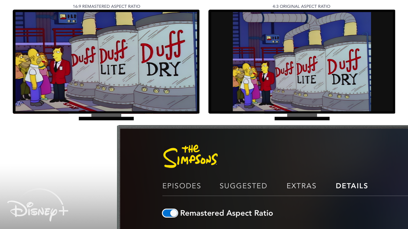Wallpaper of Disney+, TVs standing on white background displaying The Simpsons