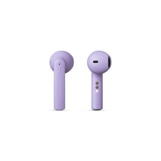 Luma violet Urbanears Alby earbuds standing on a white background
