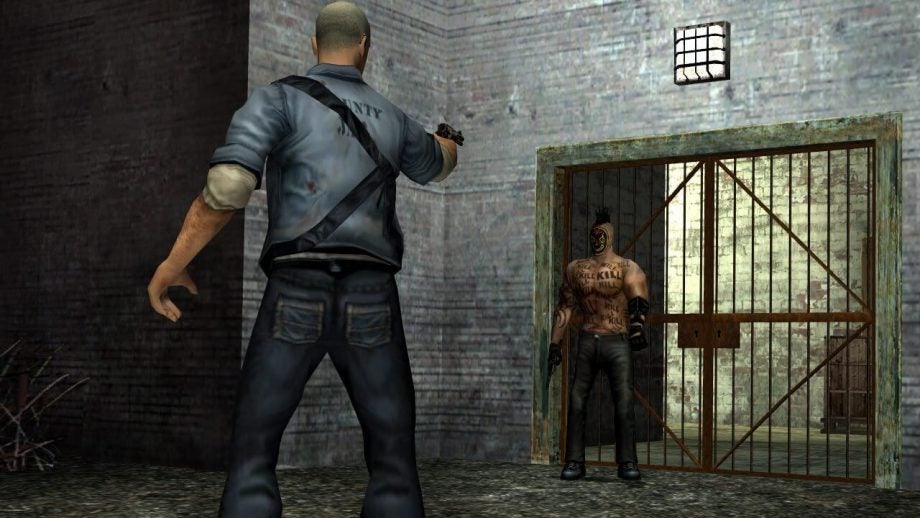 An animated picture of a scene from a game called Manhunt