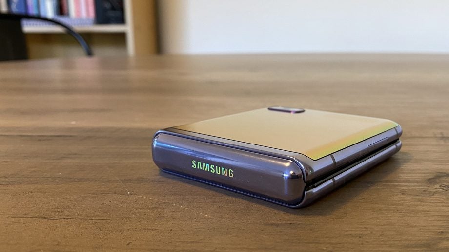 A Samsung Z flip kept on a table in folded state