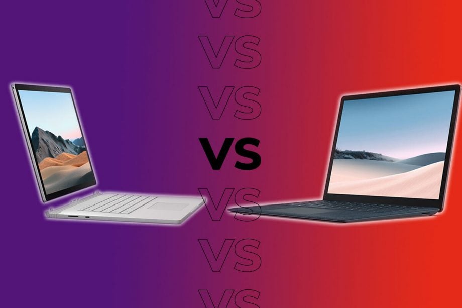 Comaprision image of Surface Book 3 on left and a Surface laptop on the right