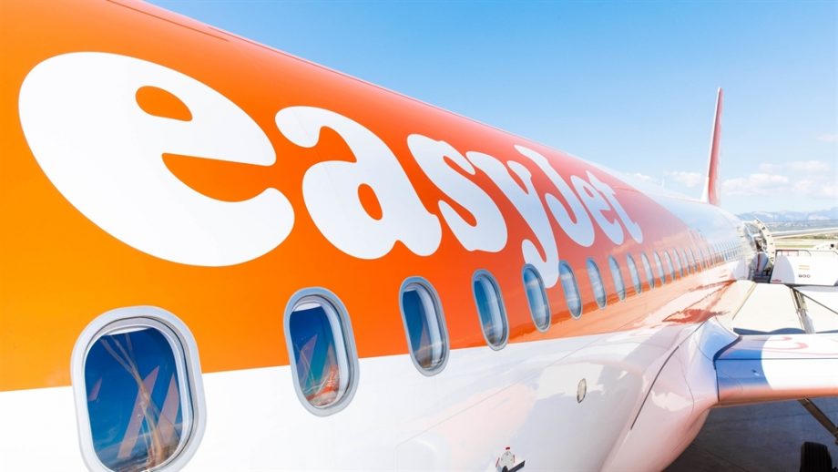 Close up image of easyJet logo painted on an Airplane