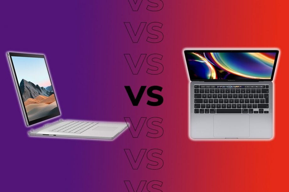 Comaprision image of Surface Book 3 on left and a Macbook on the right