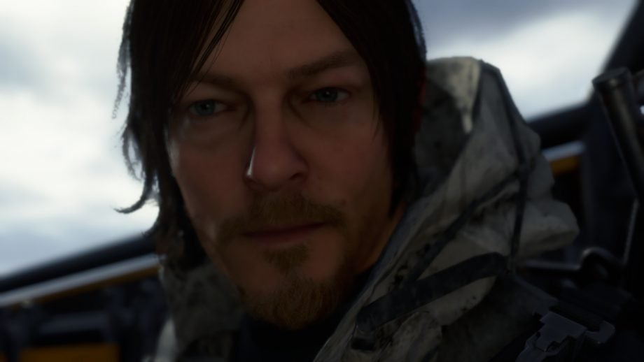 Close up image of an animated characters face from a game called Death Stranding