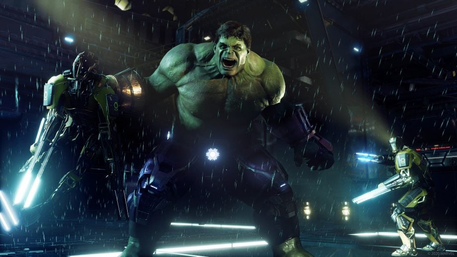 An animated picture of a scene from a PS5 game called Marvel's Avengers