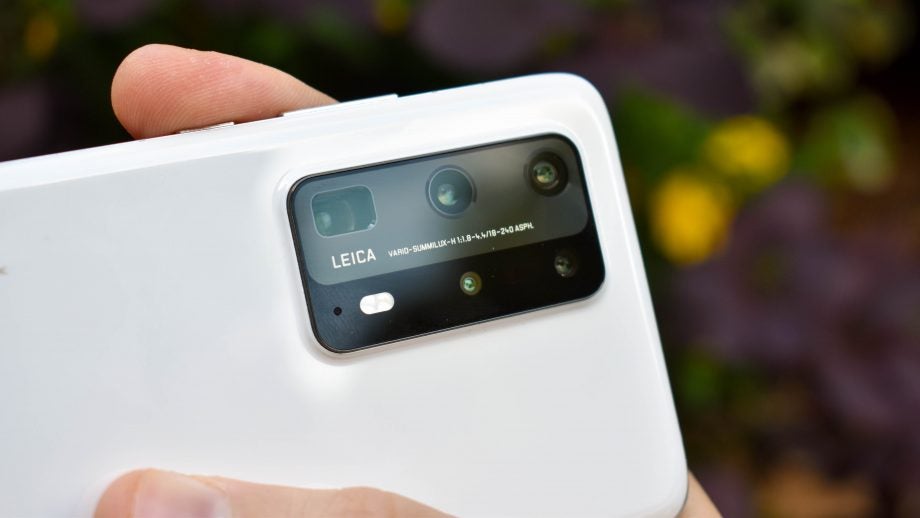 Close up image of a white Huawei P40 Pro Plus's back camera section